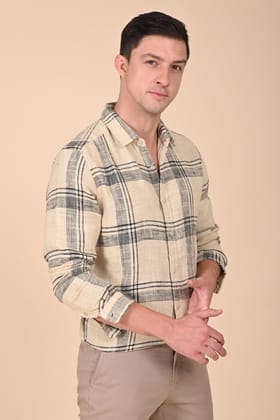 Atticus - Cotton Slub Check Shirt - Beige-S-38 / BEIGE
