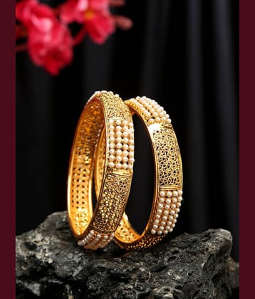 YouBella Designer Gold Plated Jewellery Pearl Studded Bangles for Women and Girls