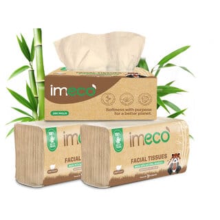 IMECO Bamboo Facial Tissue Papers, 200 Pulls (Pack of 3), 600 Pulls, 2 Ply, Premium Soft, Biodegradable  Skin Safe