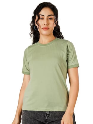 BLUEFICUS Women’s Solid Round Neck Cotton Blend T-Shirt – Casual Comfortable Short Sleeve Top for Everyday Wear