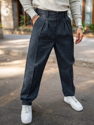 Double Pleat Black Linen Trouser-30