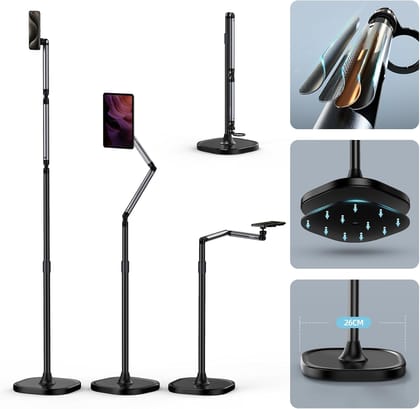 TELESIN Magnetic Mobile Stand, Aluminum Alloy Phone Holder Stand for Video Recording, Overhead Bed/Sofa Phone Mount Height Adjustable Ultra Stable Base for Magsafe/iPhone/Android/iPad Mobile Stand / 26 x 26 cm
