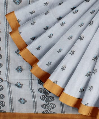 Grey black handloom cotton bengal saree