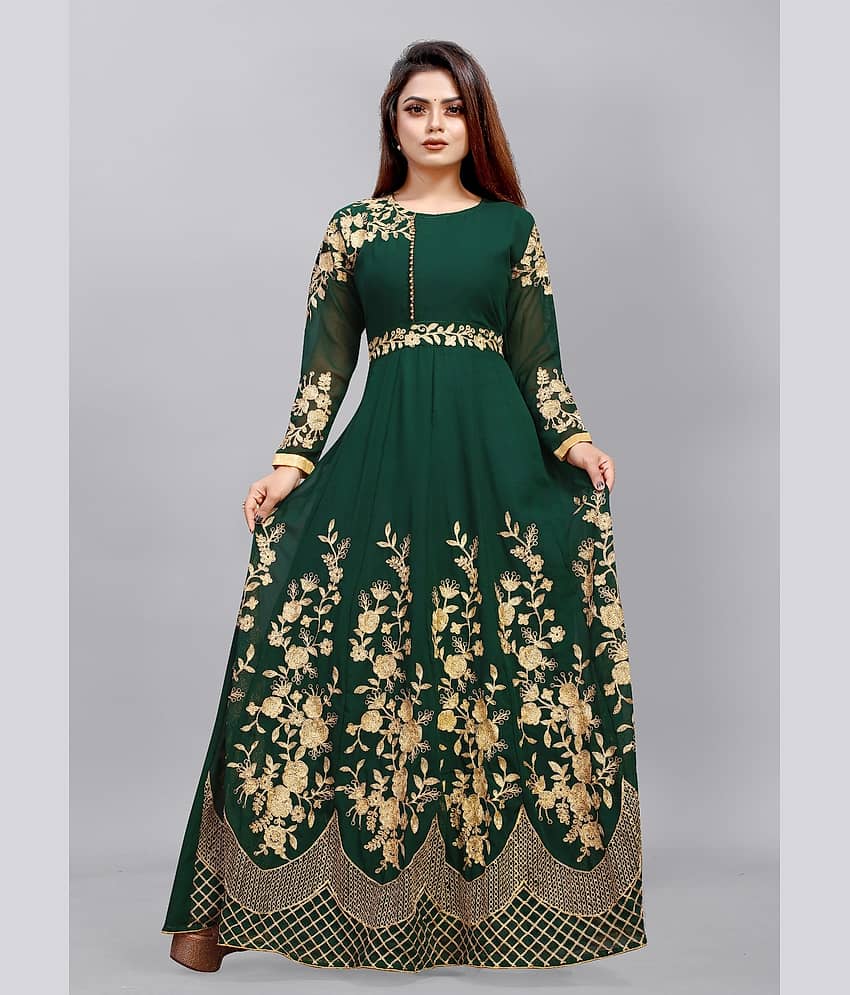 JULEE - Wine Flared Net Women's Semi Stitched Ethnic Gown ( Pack of 1 )