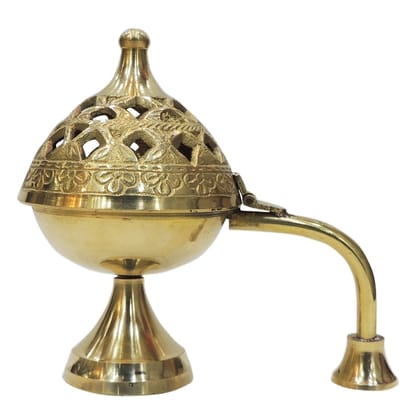 Brass Bakhoor Burner | Decorative Dhuna Lobaan Dan For Home & Temple, Height : 5 Inch (ZMAS545 N)