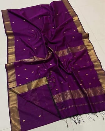 Ethereal Maheshwari Silk Pure Handloom Saree Burgundy