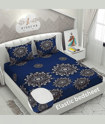 HIDECOR Microfibre Floral Fitted 1 Bedsheet with 2 Pillow Covers ( King Size ) - Blue