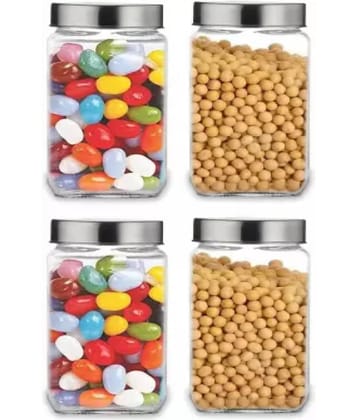 skwaion - Silver Glass Food Container ( Set of 4 ) - 1000 ml