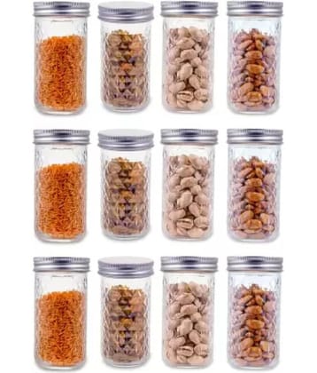 skwaion - Silver Glass Spice Container ( Set of 12 ) - 350 ml