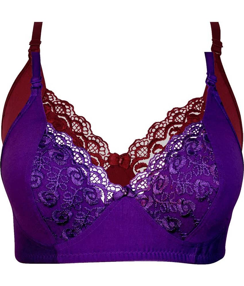 Kiran Enterprises Pack of 2 Cotton Women's Minimizer Bra ( Purple )