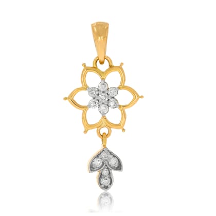 Senco Gold Floral Drop Diamond Pendant (1.82 gram / 0.21 Ct / JK-SI / 18K Yellow Gold)