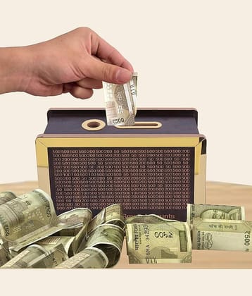 Radhe Creation Wood Brown Piggy Bank ( Pack of 1 )