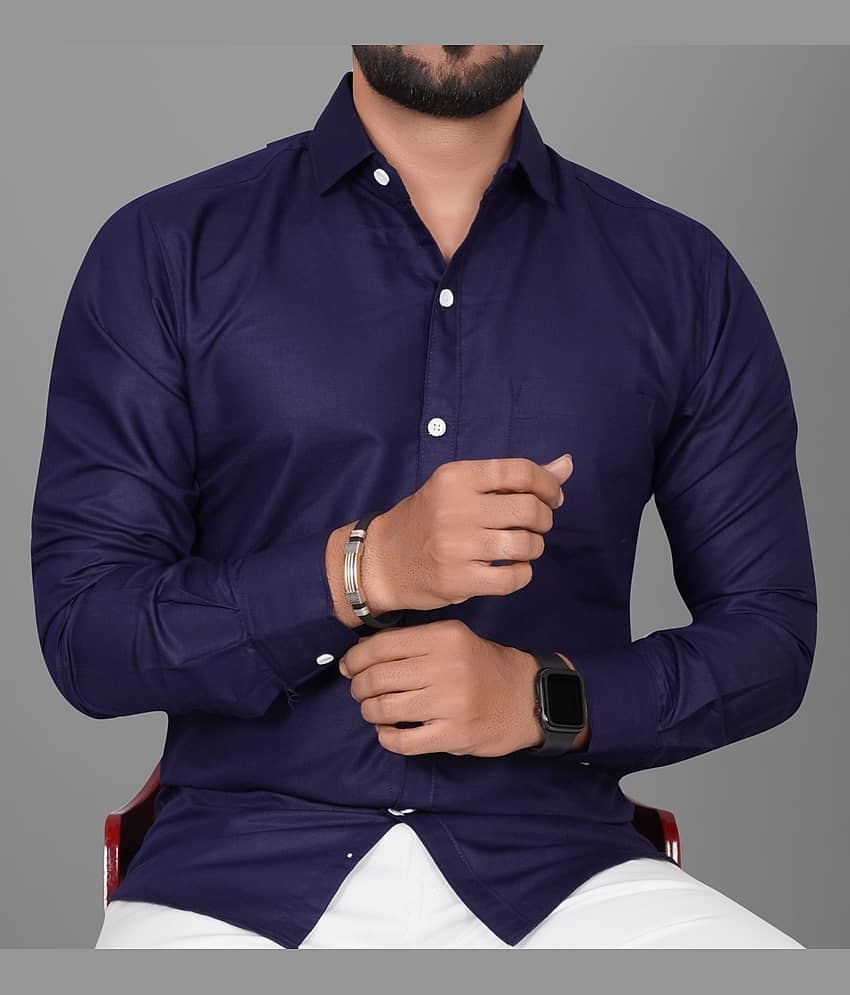 Eviqe Cotton Blend Regular Fit Solids Full Sleeves Men's Casual Shirt - Blue ( Pack of 1 )