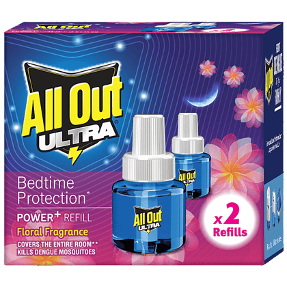 All Out Ultra Power Mosquito Repellant Refill - Floral Fragrance, 90 Ml (Twin Pack)