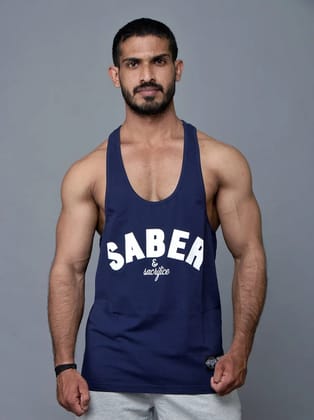 D003. Old School Body Building Stringer - Navy Blue-XL