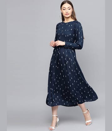 Rare Women Rayon Fit & Flare Dress ( Navy )