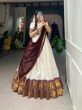 Treditional Cotton Chex Work Lehenga Choli-Maroon