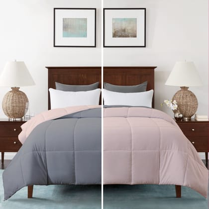 Razzai - 150 GSM Soft AC Comforter Hotel Quality-Down Alternative Reversible Comforter - All Season |AC Comforter/Blanket/Quilt/Rajai Double Bed|Silver/Teal-Queen / Peach