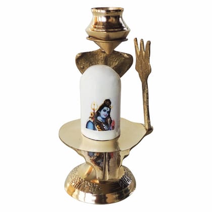Brass Shivling With White Stone � Size 2 Devotional Lingam, 4, Height : 4.3 Inch (ZMAS462 C)