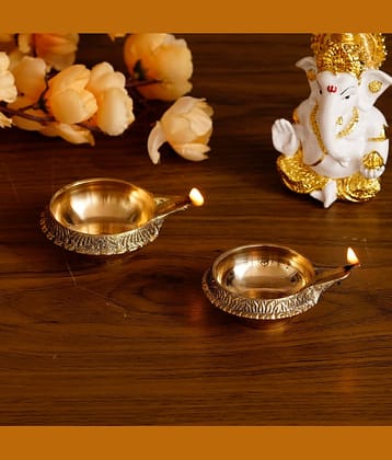 eCraftIndia Set of 2 Gold-Toned Auspicious Handcrafted Brass Diya