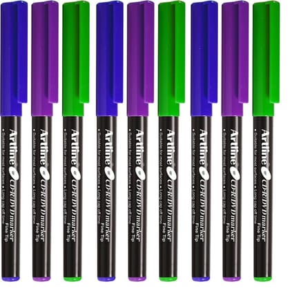 Artline CDR/DVD Marker Blue Pack of 10 X 2 Packs, Green Pack of 10 X 2 Packs, Purple Pack of 10 X 1 Packs (50 DVD's Markers) | On Multiple Surface: Metal, Plastic/OHP, Glass/Porcelain & Carton