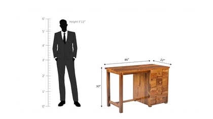 Wakeup India Muse Study Table | Office Table | Computer Table | Desktop Table | Solid Sheesham Wood | Weather Proof | Table with 4 Drawer and Leg Resting Bar (Color- Natural Brown)