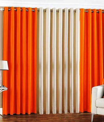N2C Home Solid Semi-Transparent Eyelet Curtain 7 ft ( Pack of 3 ) - Orange