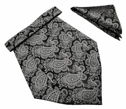 VOICI France Mens Paisley Cravat ascot NeckTie Pocket Square Microfiber Fabric Free Size-Grey & Black1 VOICI France Mens Paisley Cravat ascot NeckTie Pocket Square Microfiber Fabric Free Size-Grey & Black1