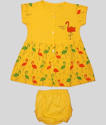 TRITI Cotton Fit And Flare Dress For Girls ( Pack of 1 , Yellow )