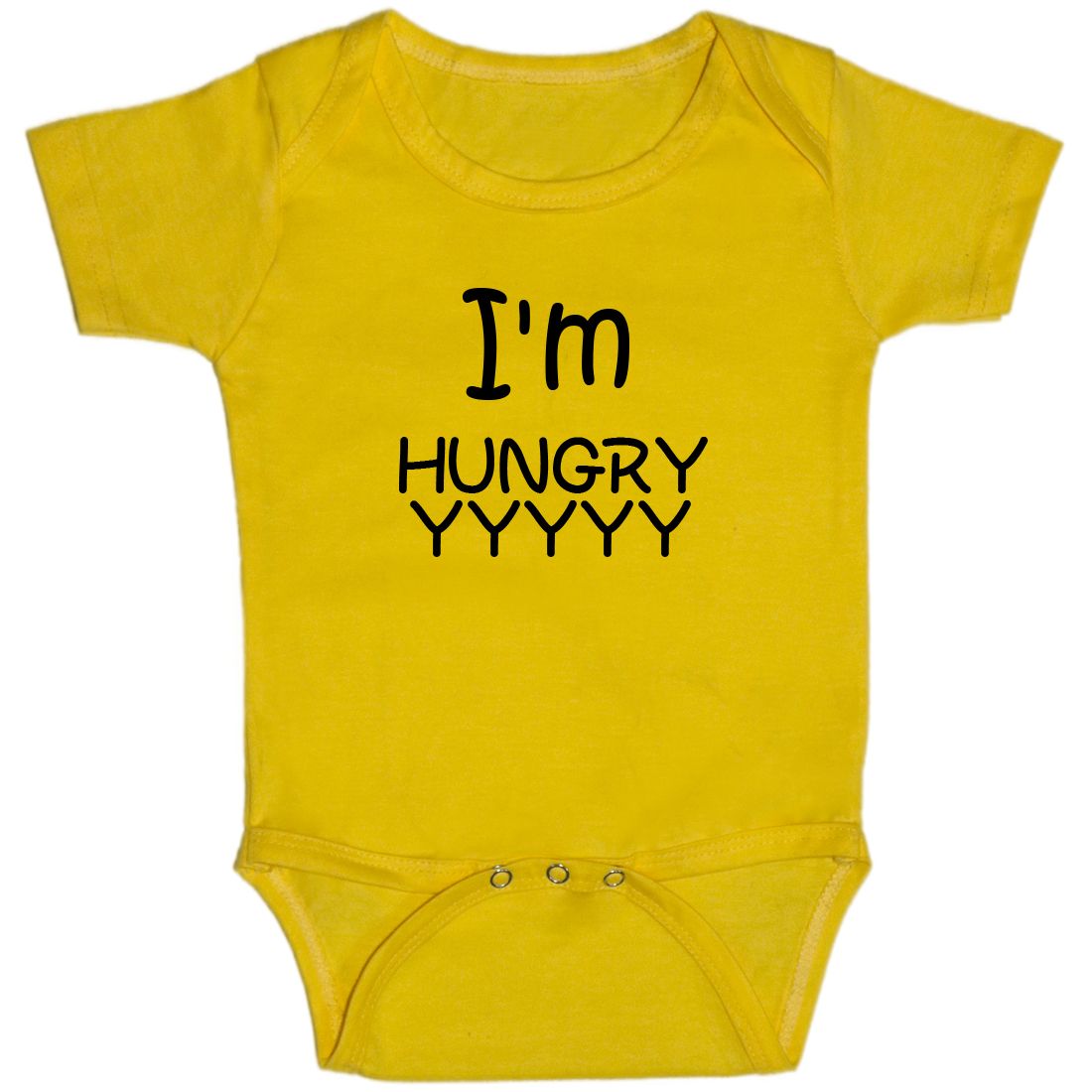 Yellow Im Hungry Cotton Romper For 6 To 12 Months