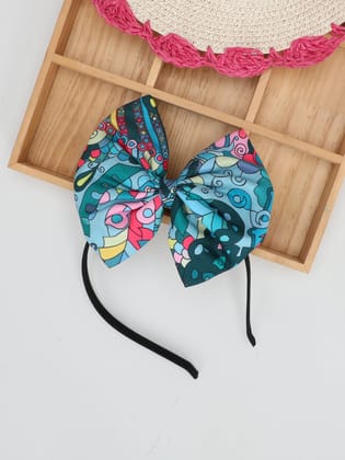 Teal Printed  Bow Hairband-one Size / Blue