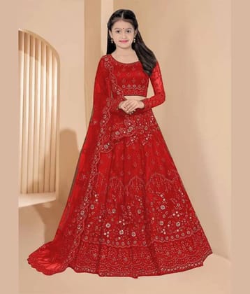 Keyura Net Lehenga Choli Set For Girls ( Pack of 1 , Red )