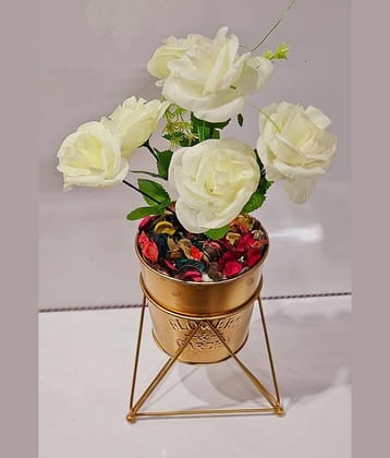 R.R.V. International - Multicolor Rose Artificial Flowers With Pot ( Pack of 1 )