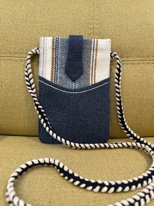 KRI India The Minimalist Kri Mod Denim Phone Sling | 7.5x5 inches | Wash & Care | 100% Cotton | Handcrafted in India. 100% organic & natural.