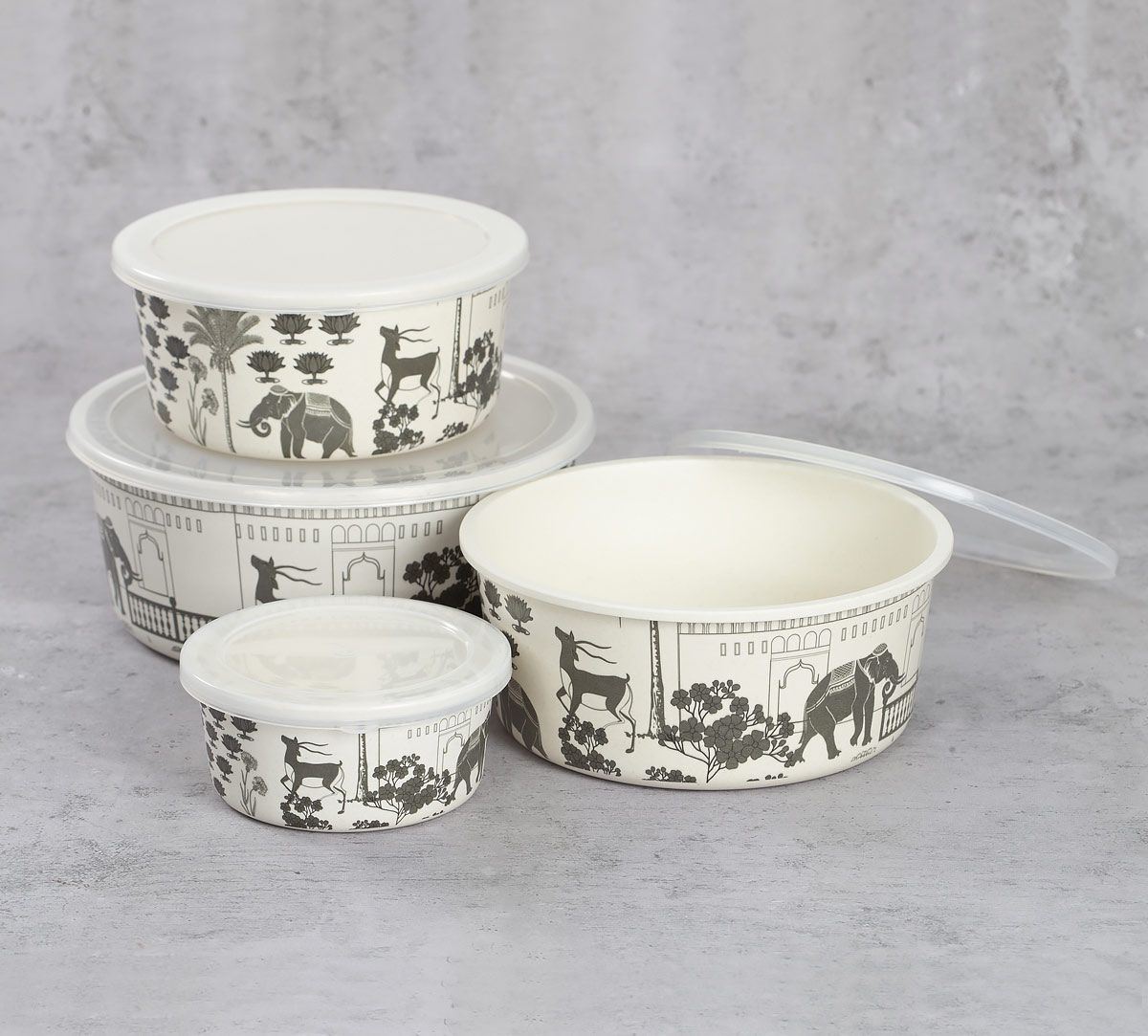 India Circus Monochrome Palatial Courtyard Bamboo Container Set Of 4