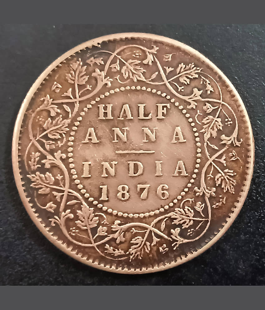 BRITISH INDIA 1876 HALF ANNA VICTORIA QUEEN COPPER COIN