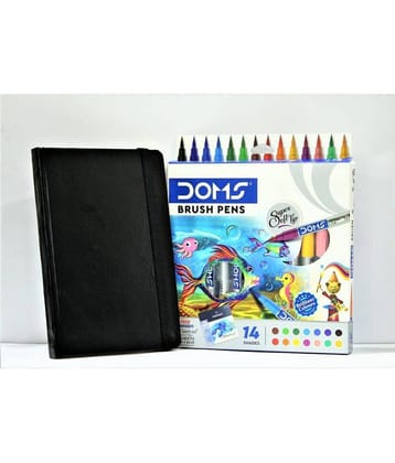 Doms 14 Shade Brsh Pen & A5 Unruled Notebook