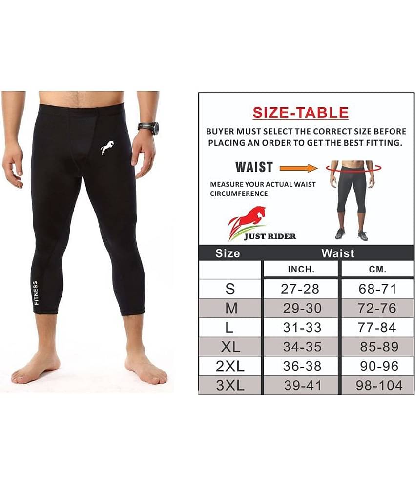 Just Rider Quick Dry 100% Polyester Compression Men 3/4 Capri Pants. Leggings, Tights, Capri's, Pant for Men