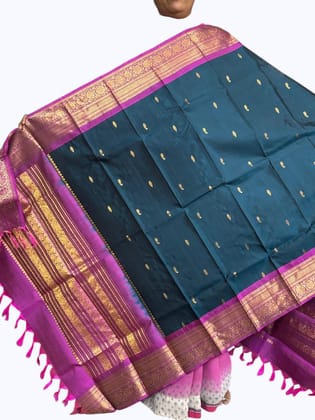 kanchipuram silk dupatta Yellow Purple