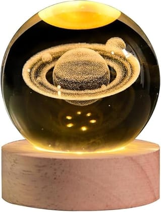 3D Crystal Ball Night Light, Solar System Ball Night Lamp with Wooden Base Fantasy Decoration Crystal Ball LED Night Light Bedroom Decor ( Solar System ) ( Pack Of 2 )