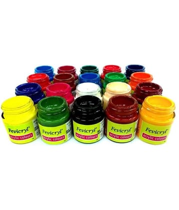 Fevicryl Acrylic Colours (20 Colours x 15 ml) DIY Paint, Rich Pigment, Non-Craking Paint for Canvas, Wood, Leather, Earthenware, Metal