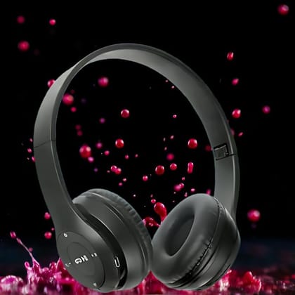 icall P47 Wireless Bluetooth Over Ear Headphones with Mic (Black) Black / Free