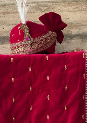 Rani Pink Velvet Safa Dupatta Set