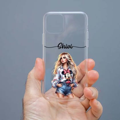 Personalized Cute Girl Transparent Silicon Case Customised with Name for Oppo, Vivo, Redmi, Realme, Poco, Mi, OnePlus, Samsung, iPhone, and More - design 76