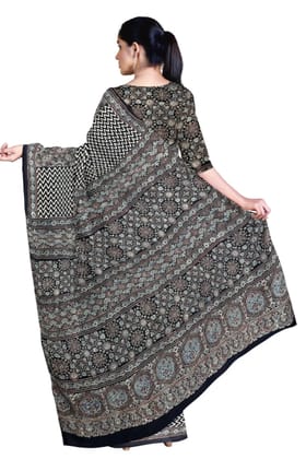 Black and White Ajrakh Modal Silk Saree