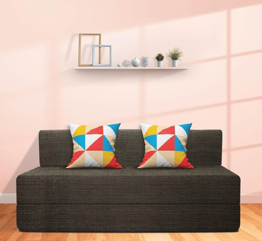 Starlon 3 Seater Sofa Cum Bed | Foldable Sofacum Bed | Jute Fabric Washable Cover Sofa(Gray with 2 Cushion Geometrical Pattern, 6X6.5 Ft)