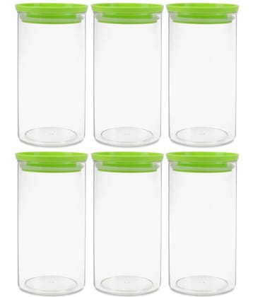 HomePro - Round Container | Airtight | Silicone Cap | Green | Plastic Utility Container | Set of 6 - 1400 ml
