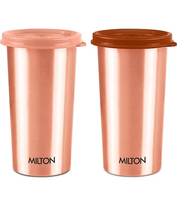 Milton Copper Drinking Water Tumbler with Lid, Set of 2, 480 ml Each, Copper | 100% Leak Proof | Office | Gym | Yoga | Home | Kitchen | Hiking | Treking | Travel Tumbler
