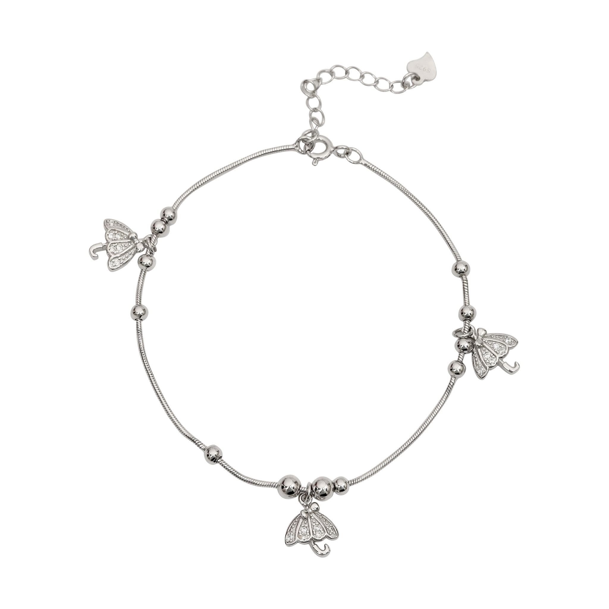 925 Sterling Silver Adjustable Bracelet with Umbrella Charms for Women & Girls