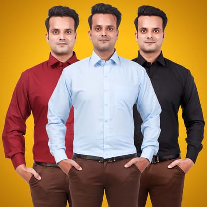 Men's Formal Shirt Blend Cotton Regular Fit Pack of 3-M